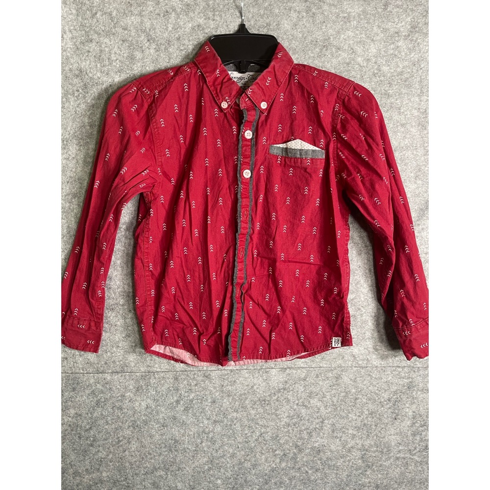 Sovereign Code Kids Red Arrow Print Button Down Shirt Boys Size 5 Long Sleeve
